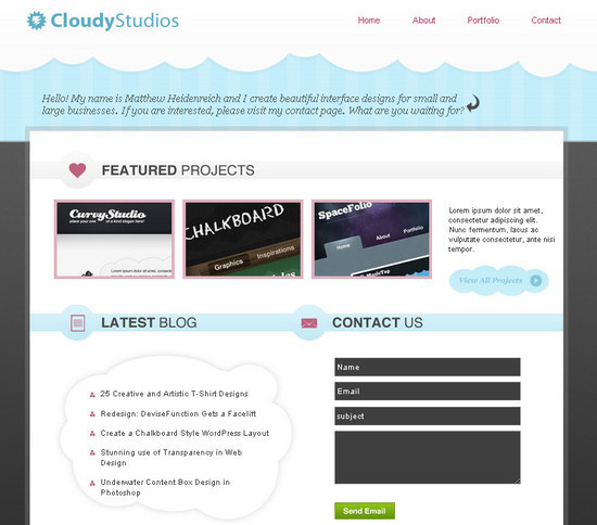 PSD to XHTML: Simple & Cloudy Portfolio Layout