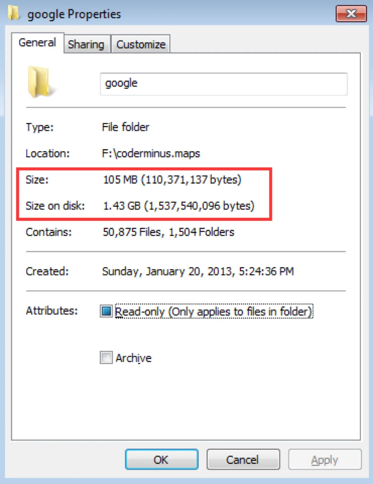 Size on disk on Windows