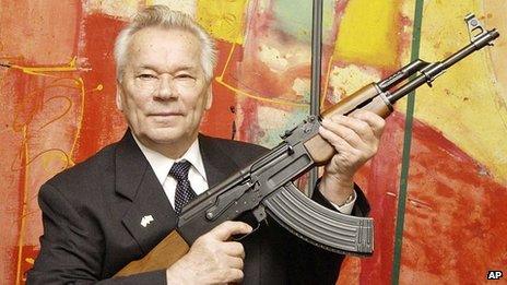 Mikhail Kalashnikov with his AK47 rifle