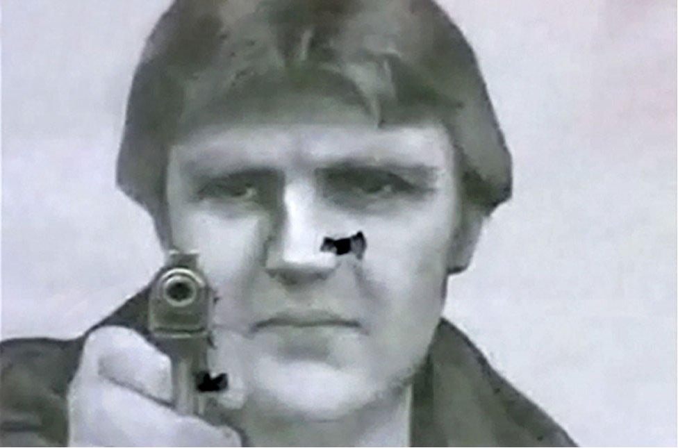 A portrait of Alexander Litvinenko used for target practice in a Moscow shooting club