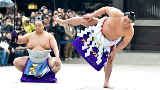 明治神宮で土俵入りを披露する日馬富士（2014年1月）