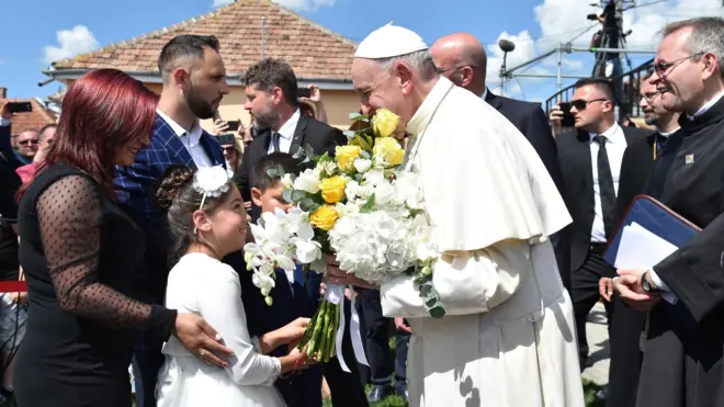 The pope made the comments when he met with Roma people in central Romania