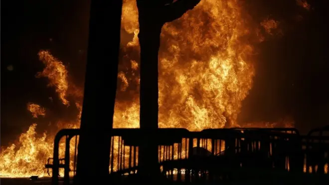 Fire at Sproul Plaza on the University of California at Berkeley, 1 February 2017