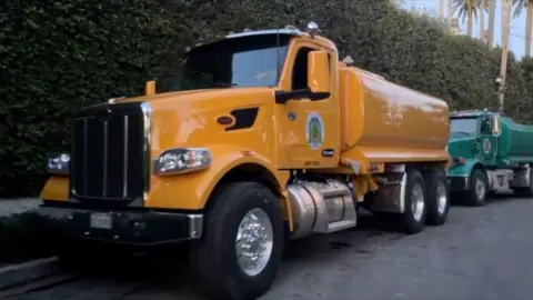 Trucks are lined up.