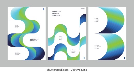 A4 cover graphic design gradient green blue shape crescent eclipse half circle wave curve bending abstract poster template simple white background cool natural line gradient pattern