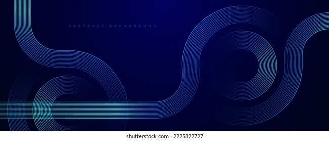 Abstract glowing circle lines on dark blue background. Geometric stripe line art design. Modern shiny blue lines. Futuristic technology concept. Suit for poster, cover, banner, brochure, website