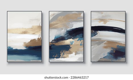 A set of three abstract art vector illustrations. Creative minimalist hand drawn vector illustration, vector design for wall decor, wallpaper, poster, card, mural, carpet, hanging, print