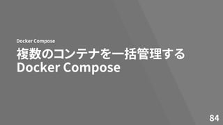 複数のコンテナを一括管理する
Docker Compose
Docker Compose
84
 