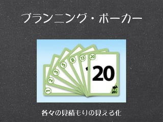 プランニング・ポーカー




 各々の見積もりの見える化
 