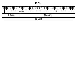 PING
0 1 2 3 4 5 6 7 8 9 0 1 2 3 4 5 6 7 8 9 0 1 2 3 4 5 6 7 8 9 0 1
1               version                              6
    0 (flags)                           4 (length)

                            32-bit ID
 