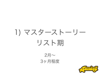 1) マスターストーリー
     リスト期
     2月∼
    3ヶ月程度
 