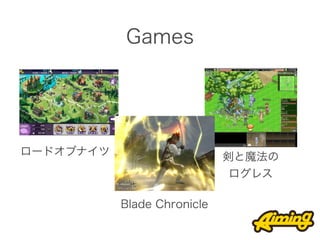 Games




ロードオブナイツ                     剣と魔法の
                              ログレス

           Blade Chronicle
 