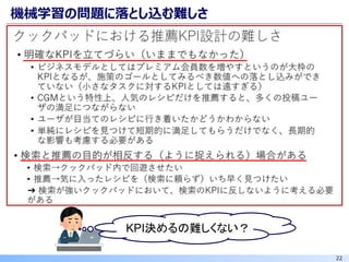 22
機械学習の問題に落とし込む難しさ
KPI決めるの難しくない？
 