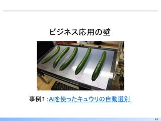 63
事例１：AIを使ったキュウリの自動選別
ビジネス応用の壁
 