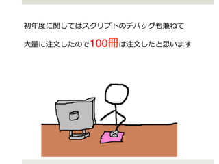 初年年度度に関してはスクリプトのデバッグも兼ねて!
⼤大量量に注⽂文したので100冊は注⽂文したと思います!

 