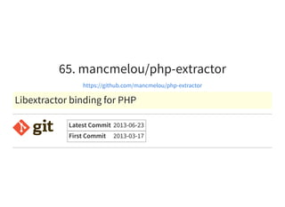 65. mancmelou/php-extractor
https://github.com/mancmelou/php-extractor
Libextractor binding for PHP
Latest Commit 2013-06-23
First Commit 2013-03-17
 