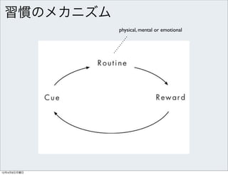 習慣のメカニズム
             physical, mental or emotional




12年4月9日月曜日
 