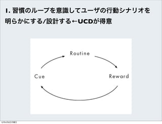 1. 習慣のループを意識してユーザの行動シナリオを
  明らかにする/設計する←UCDが得意




12年4月9日月曜日
 