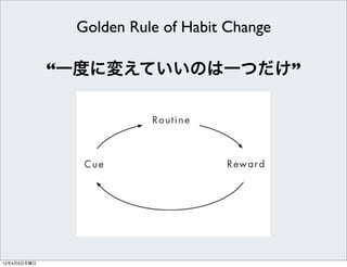 Golden Rule of Habit Change

             “一度に変えていいのは一つだけ”




12年4月9日月曜日
 