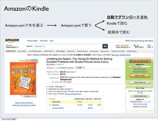 AmazonのKindle
                                    自動でダウンロードされ
                                    Kindleで読む
  Amazon.comで本を選ぶ   Amazon.comで買う
                                    紙媒体で読む




12年4月9日月曜日
 