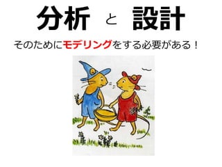 分析

と

設計

そのためにモデリングをする必要がある！

 