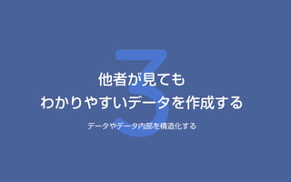 3他者が見ても
わかりやすいデータを作成する
データやデータ内部を構造化する
 