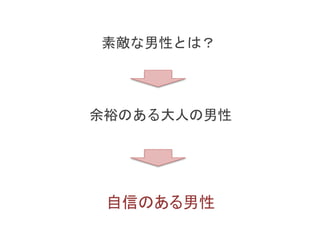 素敵な男性とは？
余裕のある大人の男性
自信のある男性
 