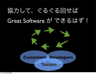 Great Software




                 Customers Developers
                        Testers
2011   1   28
 