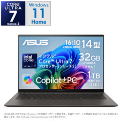 ASUS(GCX[X) m[gp\R Zenbook S 14 (UX5406) X}CAO[ UX5406SA-TU7321GR m14.0^ /Windows11 Home /intel Core Ultra 7 /F32GB /SSDF1TB / /{ŃL[{[h /2024N10fn