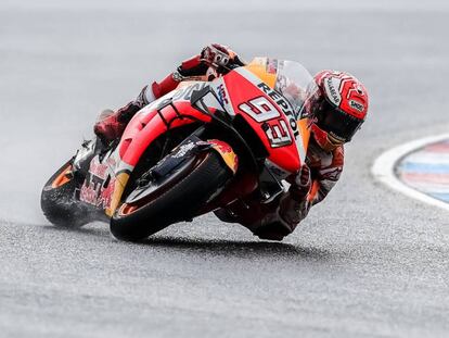 Marc Márquez, durante las carreras libres de GP de la República Checa de Motociclismo.