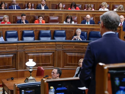 Alberto Núñez Feijóo se dirigía desde su escaño a Pedro Sánchez, en el pleno del Congreso el pasado día 9.