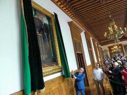 Andrés Manuel López Obrador en la develación de su retrato oficial en Palacio Nacional el 30 de septiembre 2024.