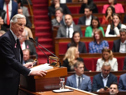 El primer ministro francés, Michel Barnier, durante su discurso de política general, este martes.