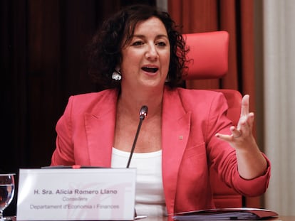 La consellera de Economía de la Generalitat, Alícia Romero, esta tarde en el Parlament.