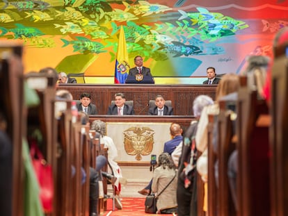 El presidente de Colombia, Gustavo Petro, habla durante la instalación del Congreso, en Bogotá, el 20 de julio de 2024.