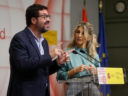 Yolanda Díaz, ministra de Trabajo, y el secretario de Estado, Joaquín Pérez Rey, negociador de la reducción de la jornada laboral.