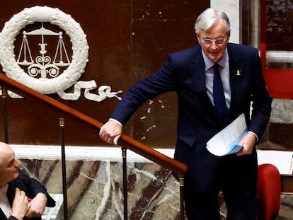 El primero ministro francés, Michel Barnier, durante la moción de censura.