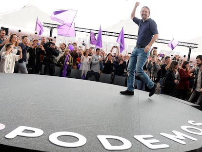 Pablo Iglesias, entonces secretario general de Podemos, durante un mitin de campaña en 2019.