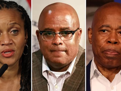 Los vicealcaldes Sheena Wright y Philip Banks, y el alcalde Eric Adams.