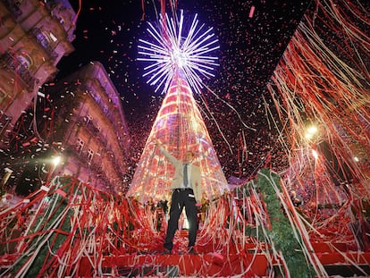 El alcalde de Vigo, Abel Caballero, durante el último encendido de las luces de Navidad.