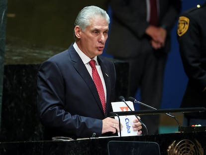 El Presidente de Cuba, Miguel Díaz-Canel, en la Asamblea General de Naciones Unidas en Nueva York, en septiembre de 2023.