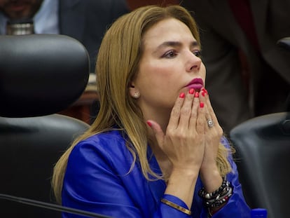 Carla Humphrey durante una sesión del Consejo General del INE, el 18 de agosto en Ciudad de México.