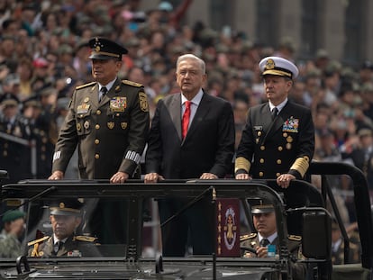 López Obrador durante el desfile del 213 aniversario de la Independencia de México, el 16 de septiembre de 2023, en Ciudad de México.