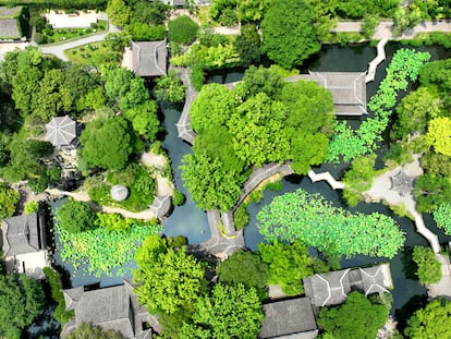 Vista aérea del Jardín del Administrador Humilde, en la provincia china de Suzhou.