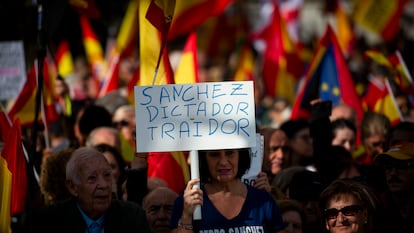 Protesta contra el Gobierno, este domingo en Madrid.