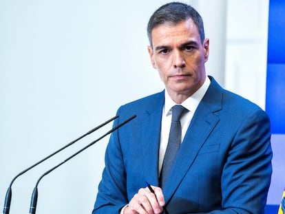 El presidente de Gobierno, Pedro Sánchez, en el Palacio de la Moncloa.