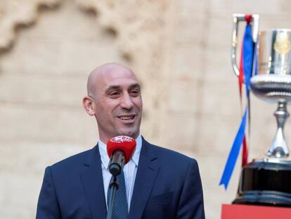 Luis Rubiales, en Sevilla, durante un acto previo a la final de la Copa del Rey.