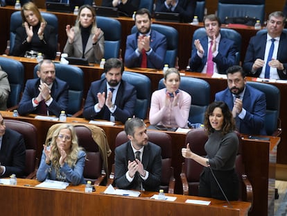 La presidenta de la Comunidad de Madrid, Isabel Díaz Ayuso, durante una intervención en la Asamblea de Madrid.