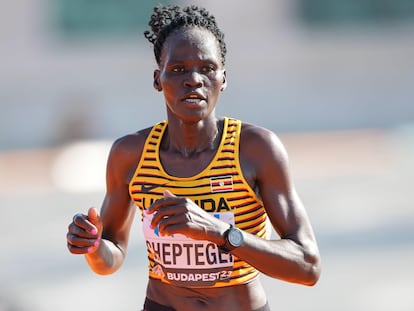 Rebecca Cheptegei durante el Campeonato Mundial de Atletismo en Budapest en 2023.