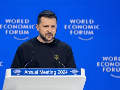 El presidente de Ucrania, Volodímir Zelenski, este martes en el foro de Davos.